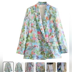 Zara Women's NWT Pastel Floral printed Satin Blazer Medium